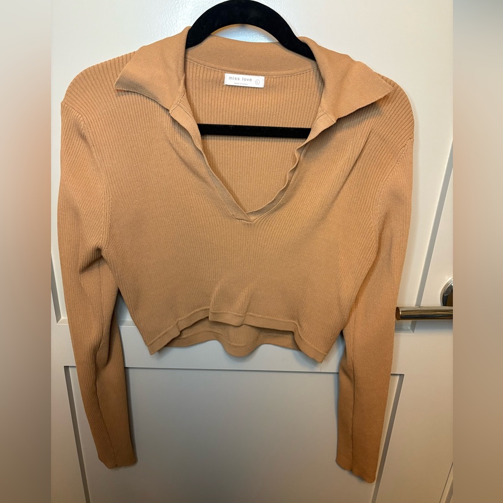 Miss Love Tan Ribbed Sweater